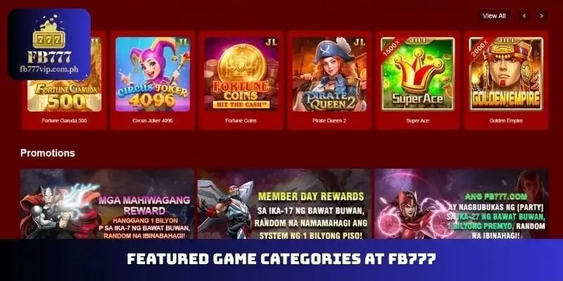Featured game categories at FB777