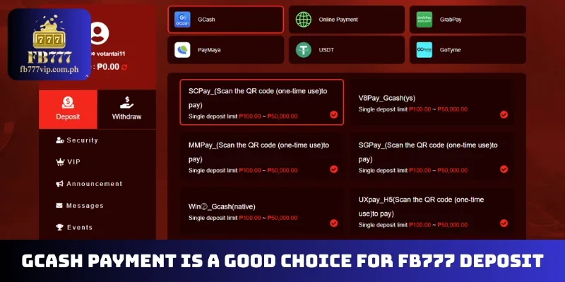 GCash payment is a good choice for FB777 deposit