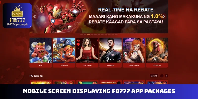 Mobile screen displaying FB777 app packages